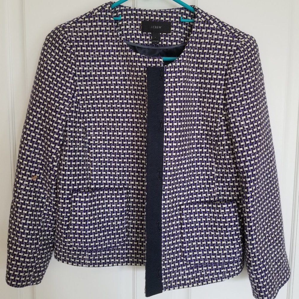 J. Crew Metallic Tweed Navy Blazer